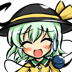 banned_artist blush closed_eyes facing_viewer green_eyes green_hair hat kisaragi_zwei komeiji_koishi lowres open_mouth short_hair simple_background solo sweatdrop touhou upper_body white_background