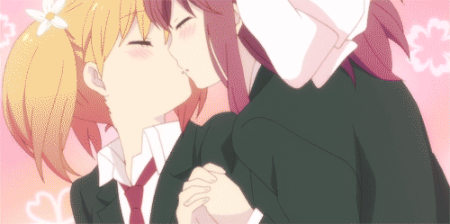 2girls animated animated_gif female kiss multiple_girls sakura_trick school_uniform screencap skirt sonoda_yuu takayama_haruka yuri