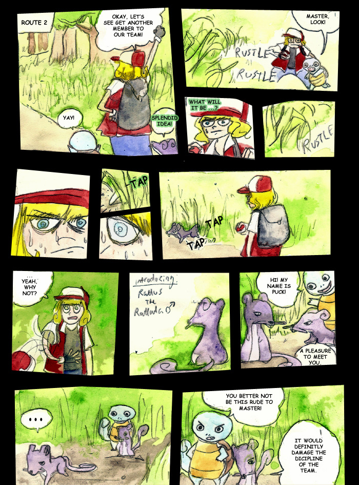 ... blonde_hair blue_eyes comic female feral grass hair hat mammal nintendo open_eyes outside pok&#233;mon pok&eacute;mon qlock rat rattata reptile rodent scalie squirtle text turtle video_games young