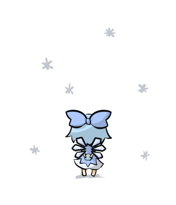 back bad_id bad_pixiv_id blue_hair bow chibi cirno hair_bow ice ice_wings saku_(osake_love) short_hair snowflakes touhou wings