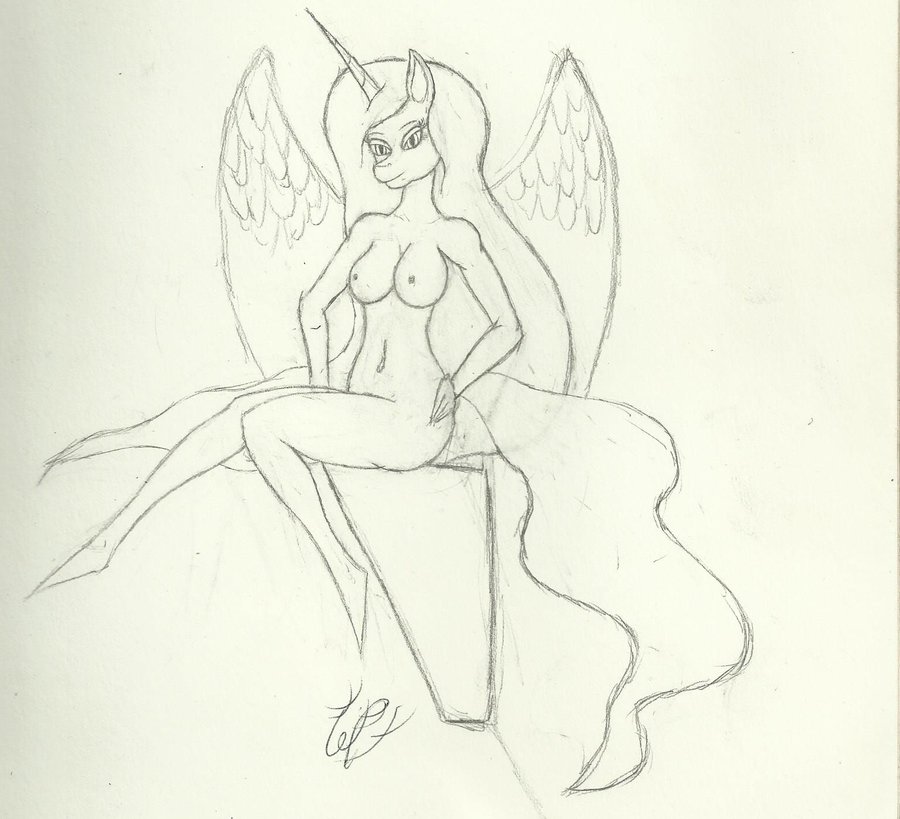 butt equine female friendship_is_magic fur hair horn horse mammal my_little_pony nude original_character pony sitting sketch solo winged_unicorn wings wulfnipple