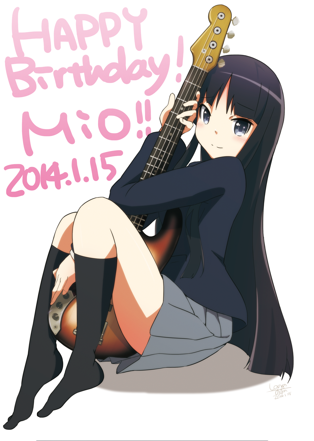 akiyama_mio bad_id bad_pixiv_id black_eyes black_hair guitar highres instrument k-on! long_hair sakuragaoka_high_school_uniform school_uniform solo suzumeko