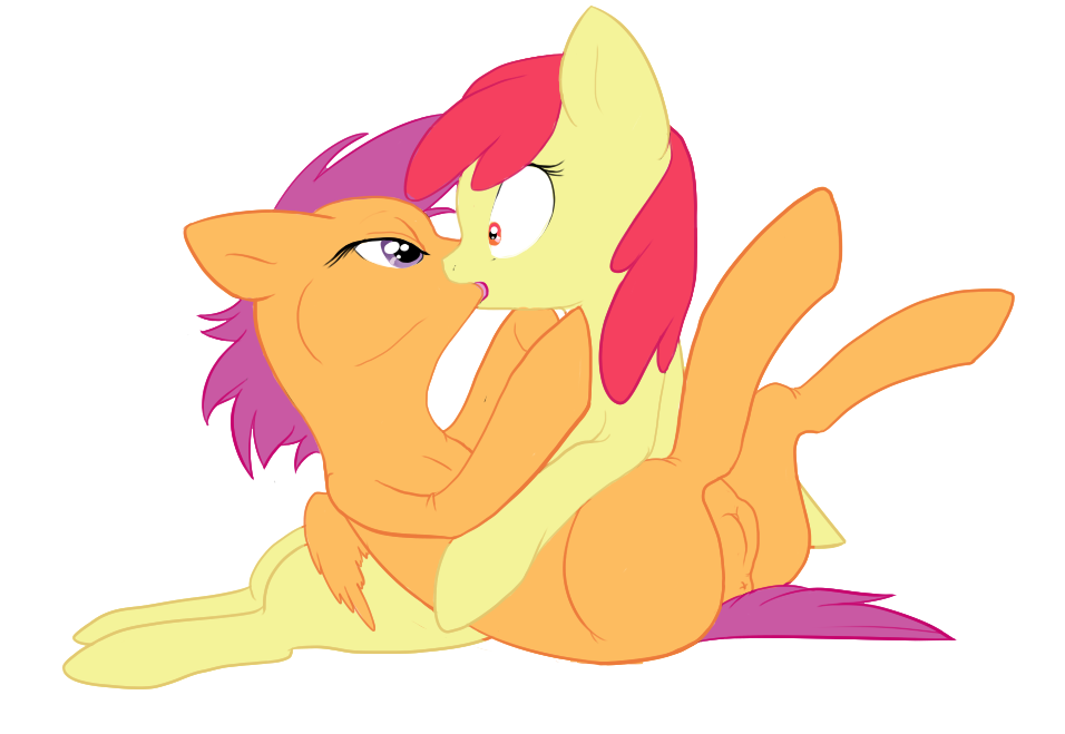 apple_bloom_(mlp) cub duo equine female feral friendship_is_magic fur hair hellticket horse kissing mammal my_little_pony nude open_mouth pegasus plain_background pony purple_hair pussy red_hair scootaloo_(mlp) tongue wings young