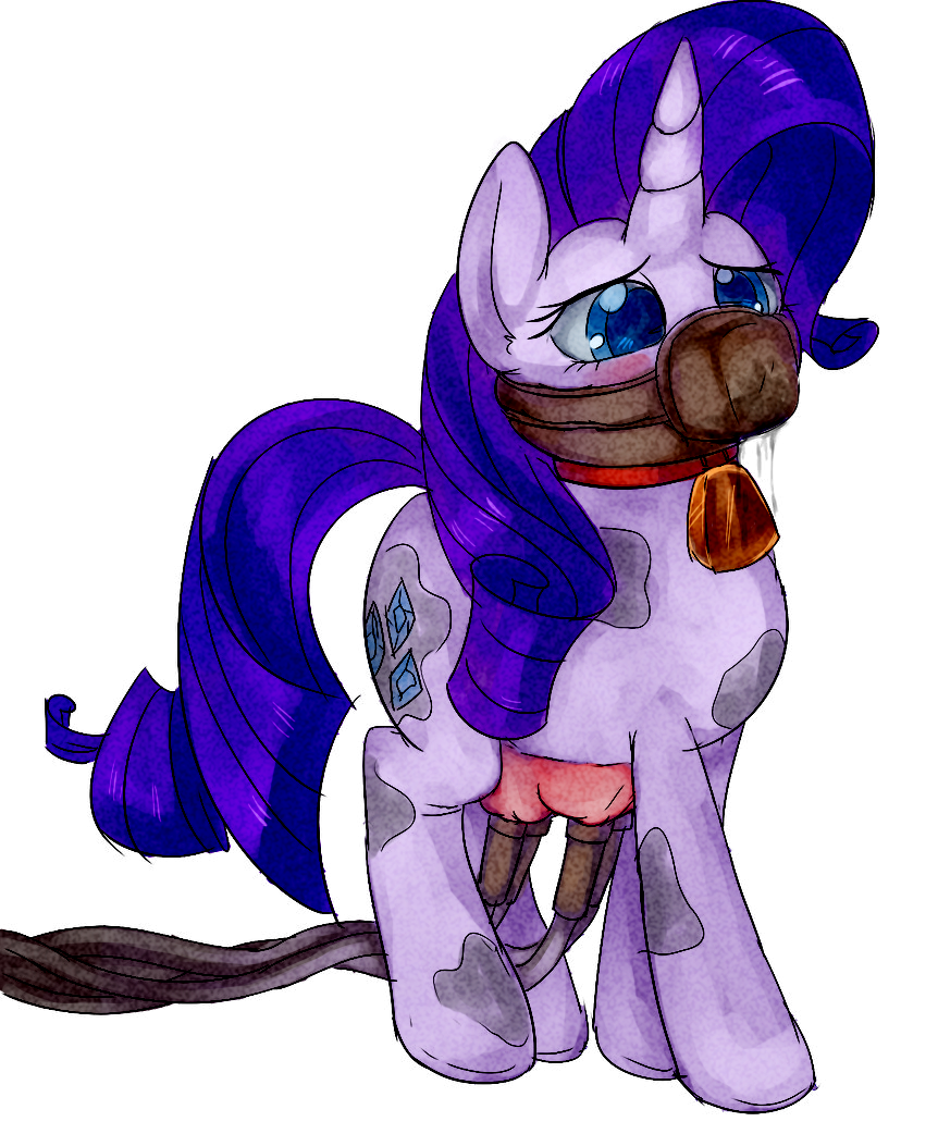 cowbell cutie_mark equine feed_bag female feral friendship_is_magic hair horn mammal my_little_pony plain_background rarity_(mlp) solo standing teats udders unicorn white_background