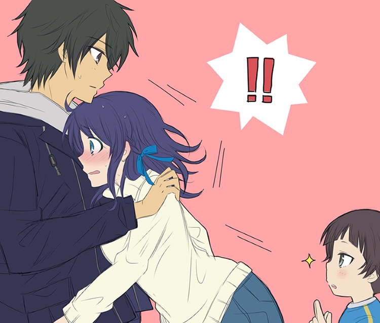 1girl 2boys black_eyes black_hair blue_eyes blue_hair brown_hair hiradaira_chisaki kanchou kihara_tsumugu kotokoto_(mitsuyoshi0211) long_hair multiple_boys nagi_no_asukara ribbon shiodome_akira short_hair