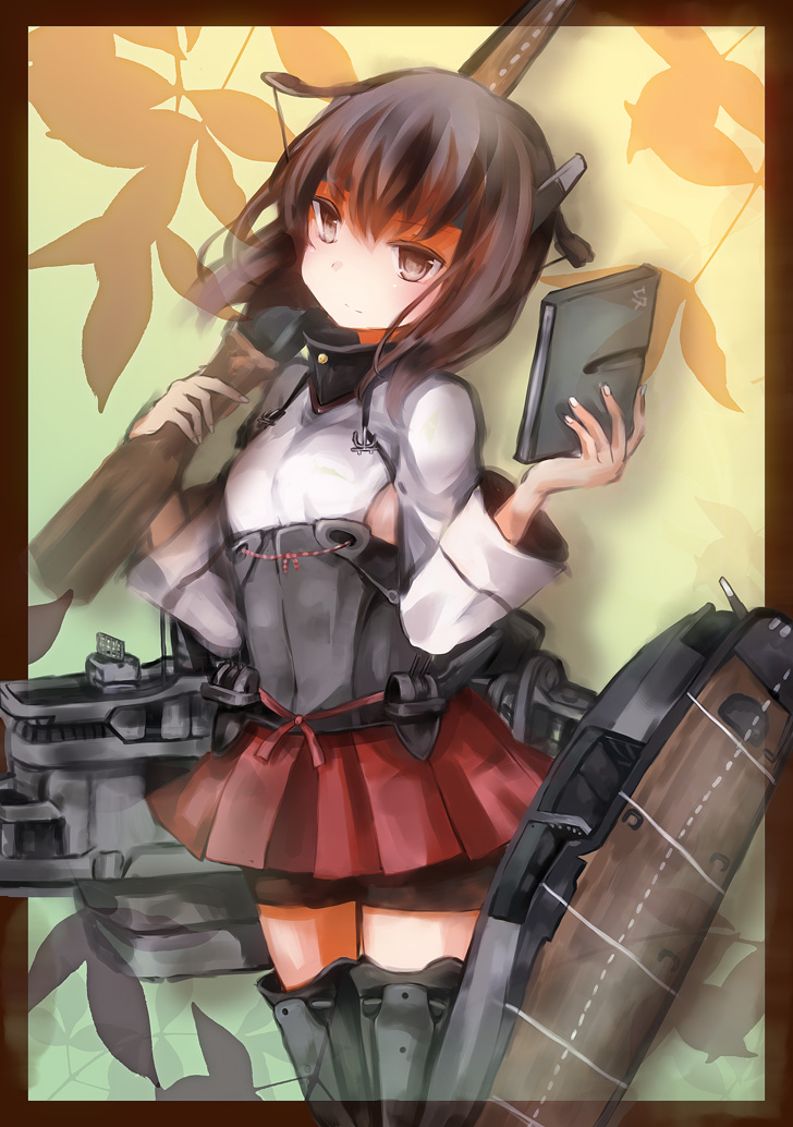 bike_shorts blush boots bow_(weapon) brown_eyes brown_hair crossbow flat_chest headband headgear kantai_collection light_smile magazine_(weapon) pleated_skirt sakuno_shion short_hair shorts shorts_under_skirt skirt solo taihou_(kantai_collection) thigh_boots thighhighs weapon
