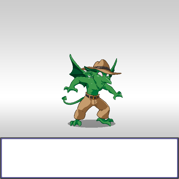 abs animated belt biceps clothing corruption_of_champions demon digitigrade english_text fenimp_(coc) green_skin horn jacques00 male muscles pecs sinarra solo standing text toned topless yellow_eyes