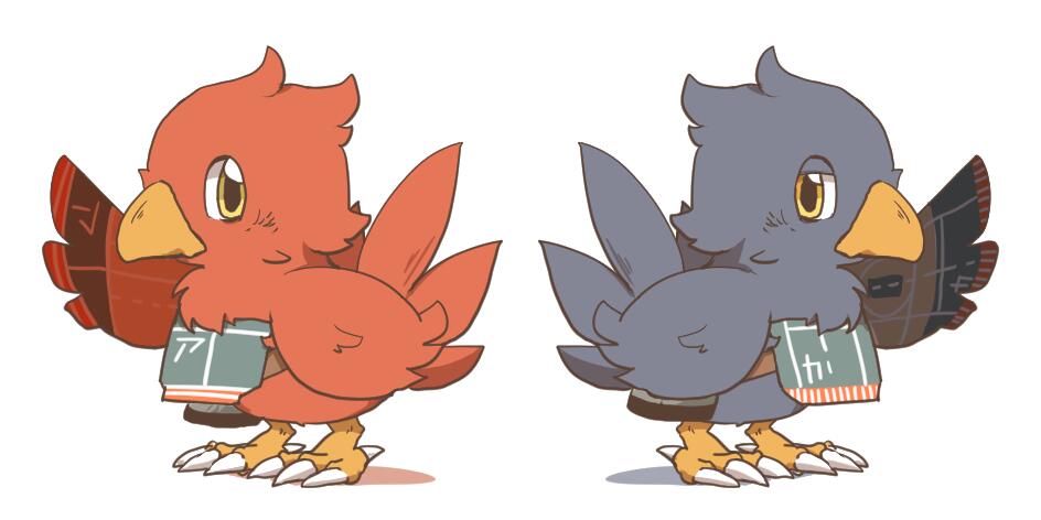 animalization bad_id bad_twitter_id beak chocobo crossover final_fantasy final_fantasy_fables kaga_(kantai_collection) kantai_collection no_humans rebecca_(keinelove) tail_feathers talons wings yellow_eyes