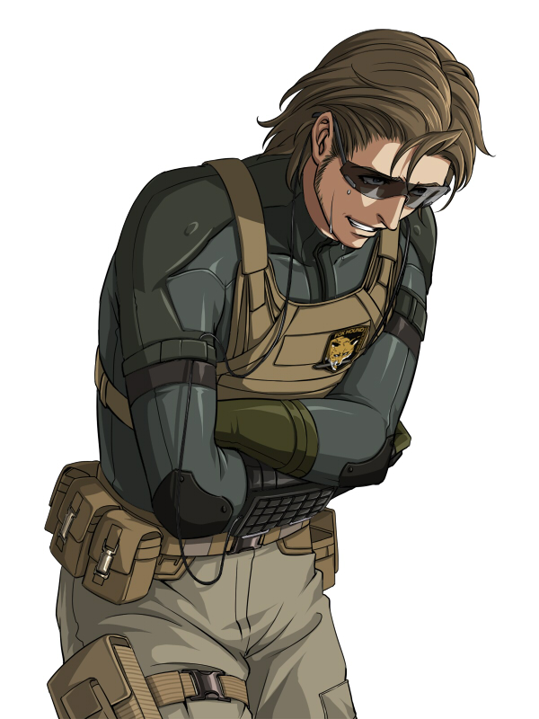 bad_id bad_pixiv_id brown_hair commentary_request facial_hair johnny_sasaki kuren male_focus metal_gear_(series) metal_gear_solid_4 military military_uniform solo stubble sunglasses sweat uniform