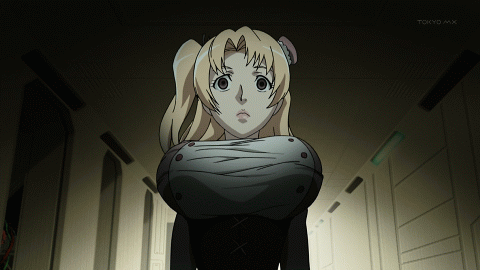 animated_gif blonde_hair breast_expansion breasts clothing crazy_eyes extra_breasts female hair lowres mamitas monster monster_girl multi_breast multiple_breasts nipples smile solo space_dandy torn_clothing transformation what