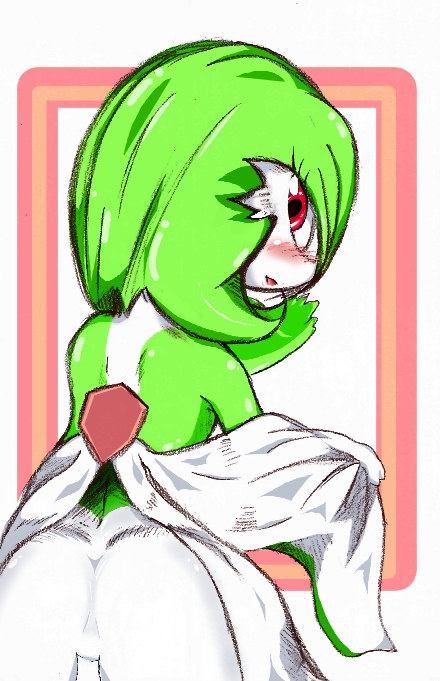 blush butt female gardevoir looking_at_viewer looking_back nintendo pok&#233;mon pok&eacute;mon red_eyes solo video_games