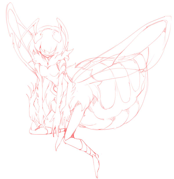 antennae anthro arthropod breasts female insect monochrome monster_girl_quest multi_limb no_nipples red_and_white small_breasts stinger unknown_artist
