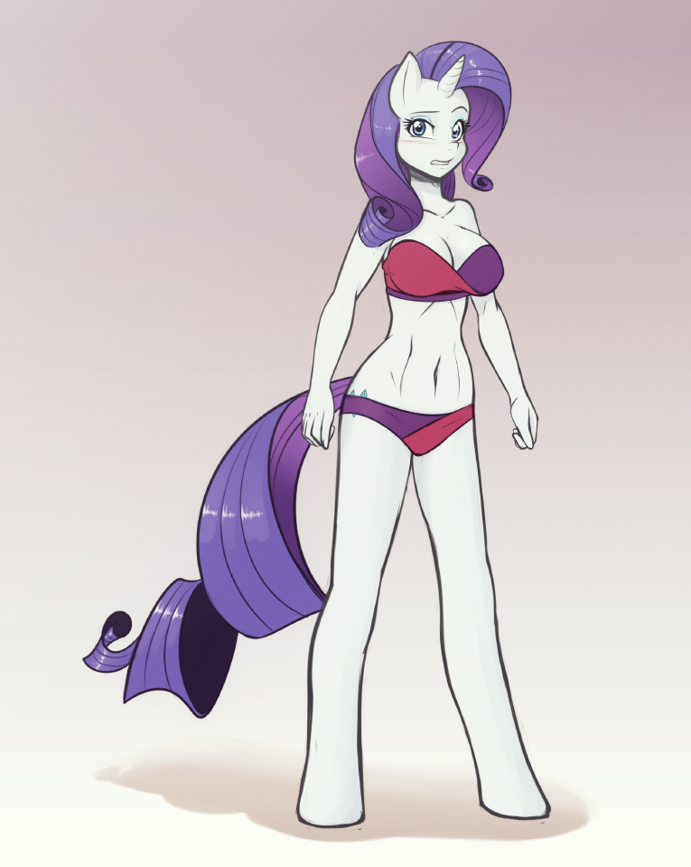 anthro blue_eyes blush bra breasts cleavage clothed clothing cutie_mark equine female friendship_is_magic fur hair hooves horn horse long_hair looking_at_viewer makeup mammal my_little_pony navel panties pony purple_hair rarity_(mlp) scorpdk solo standing underwear unicorn white_fur