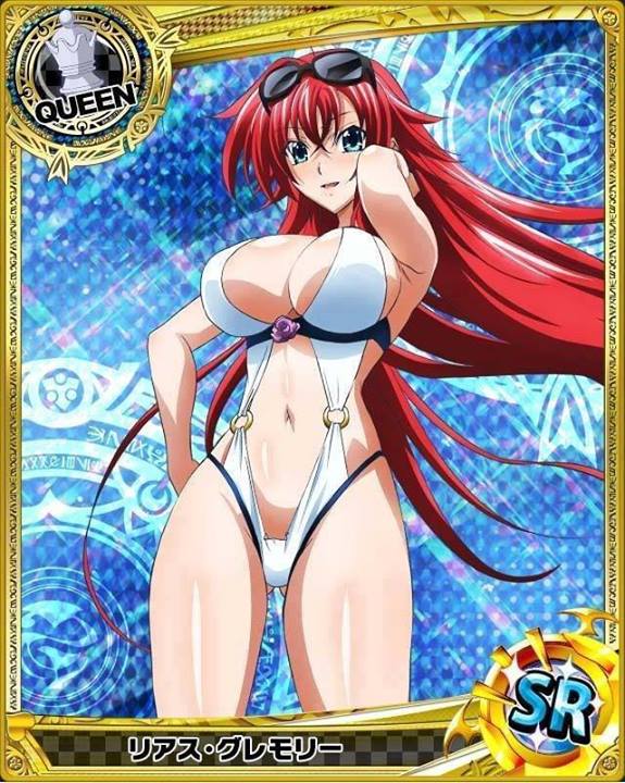 breasts high_school_dxd large_breasts official_art red_hair rias_gremory swimsuit trading_cards