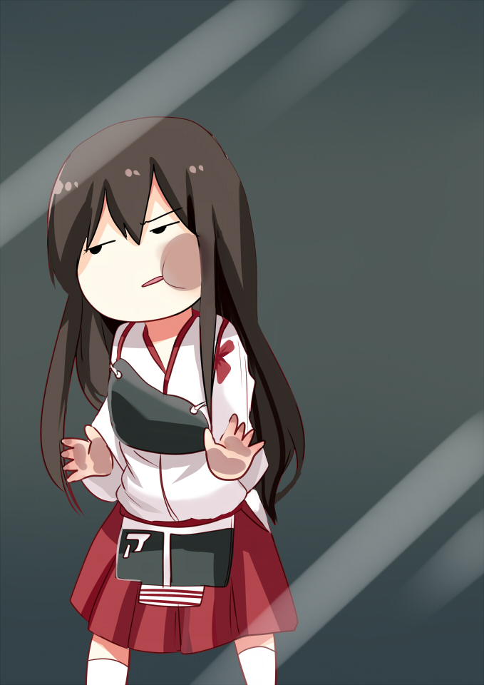 against_fourth_wall against_glass akagi_(kantai_collection) cheek_press commentary_request expressionless flight_deck fourth_wall glass japanese_clothes jitome kantai_collection kimono long_hair miko muneate open_mouth palms pout skirt solid_circle_eyes solo standing uiroutsuji_yumihiko wallpaper
