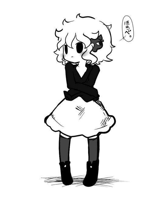 alternate_costume bad_id bad_pixiv_id black_eyes blush greyscale komeiji_satori monochrome saku_(osake_love) short_hair solid_oval_eyes third_eye touhou