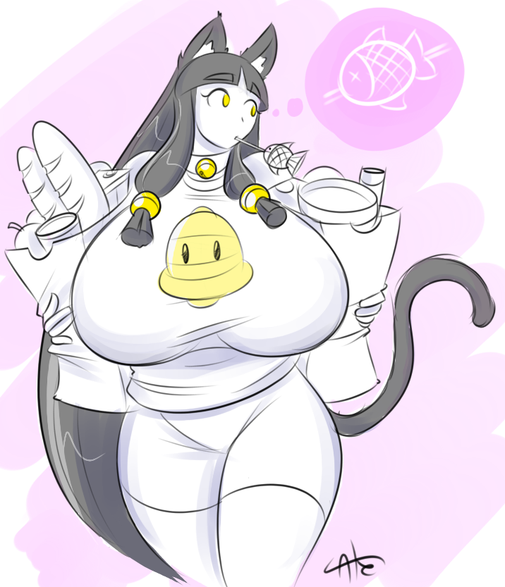 anthro big_breasts breasts casual_clothes cat clothing feline female groceries huge_breasts kane mammal shirt shorts solo theycallhimcake