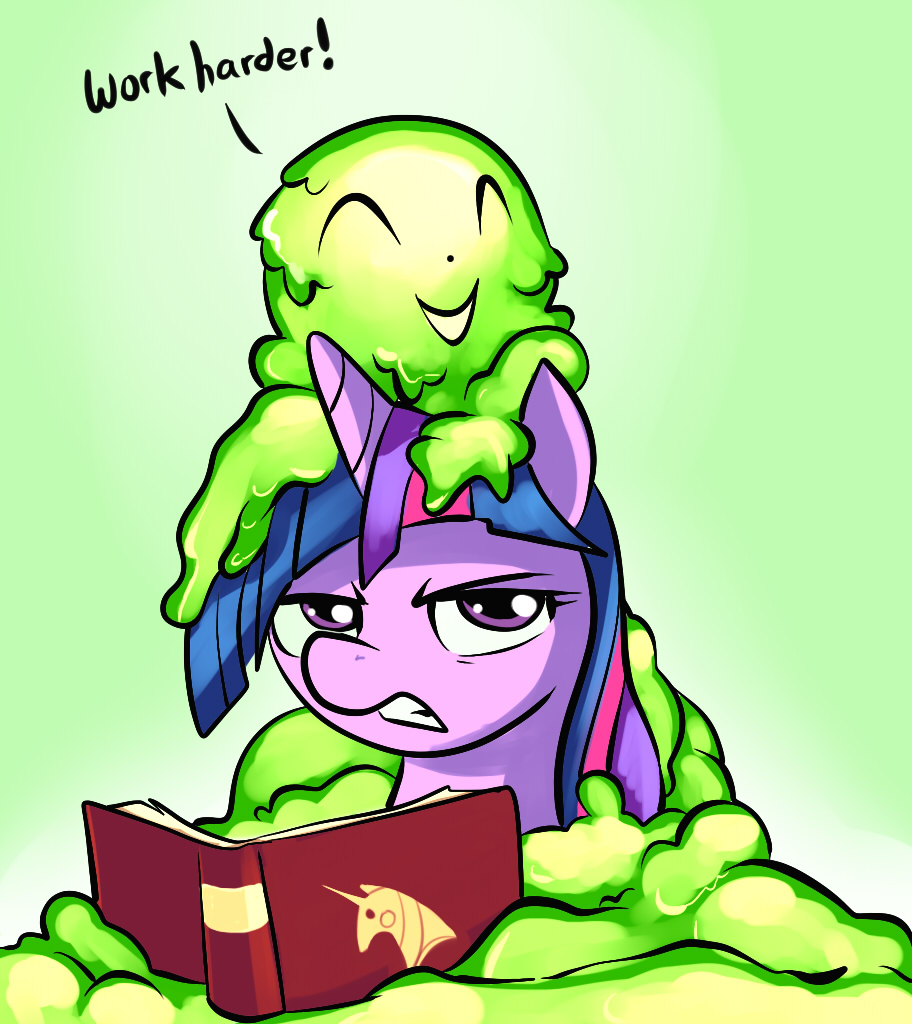 annoyed book english_text equine female friendship_is_magic gsphere hair horn horse mammal motivation_slime multi-colored_hair my_little_pony pony purple_eyes purple_hair shaded slime smile text twilight_sparkle_(mlp) unicorn
