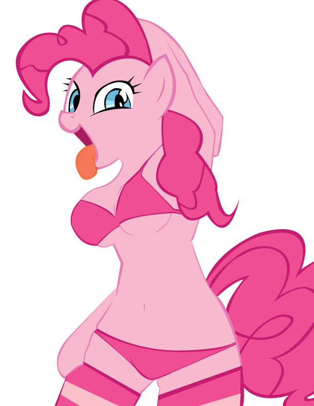 anthro anthrofied bikini blue_eyes clothed clothing equine female friendship_is_magic hair horse legwear mammal my_little_pony navel open_mouth pink_hair pinkie_pie_(mlp) plain_background pony skimpy socks solo stockings swimsuit tongue tongue_out transparent_background underwear