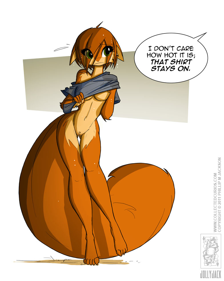 art) avoid_posting bottomless breasts clothed clothing conditional_dnp delete_me english_text female half-dressed jollyjack mammal oversized_shirt pussy rodent scarlet_(sequential scarlet_(sequential_art) skimpy solo squirrel standing text under_boob