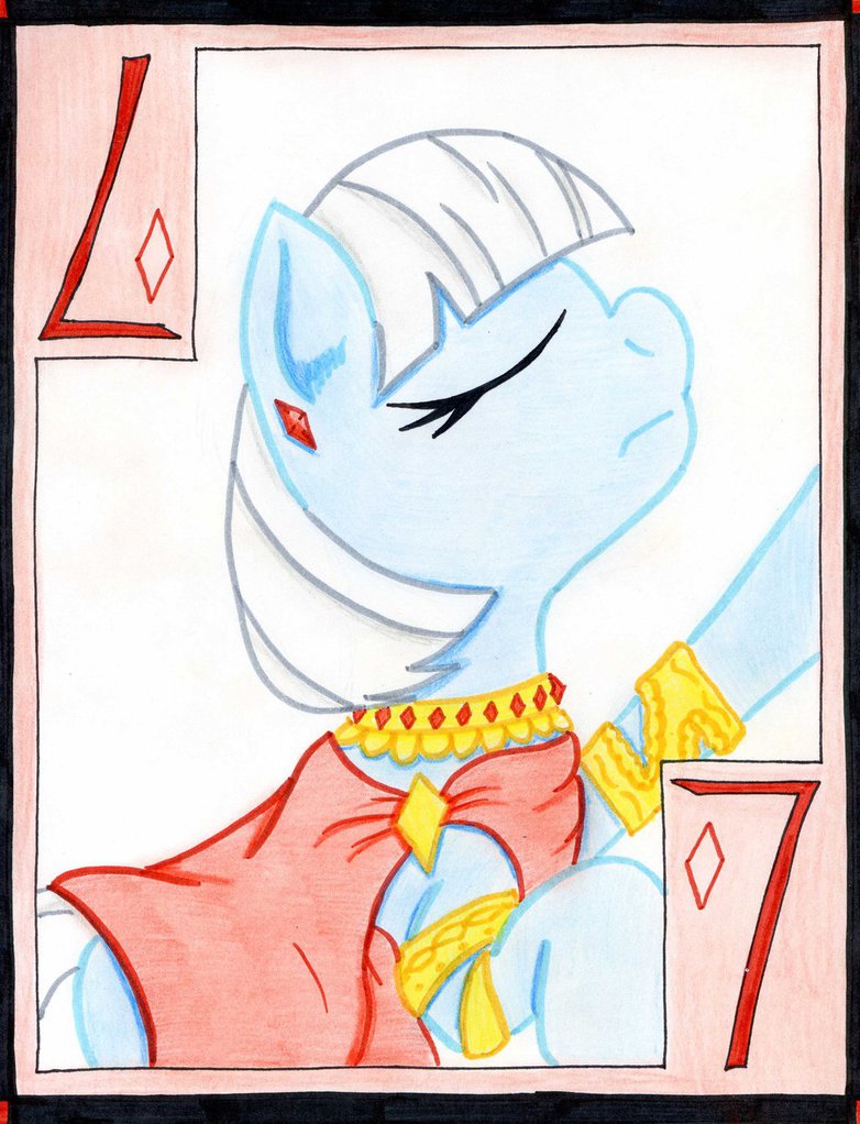 cardstock diamonds ear_piercing equine friendship_is_magic hair horse jewelry mammal my_little_pony photo_finish_(mlp) piercing playing_card pony robe seven solo the1king