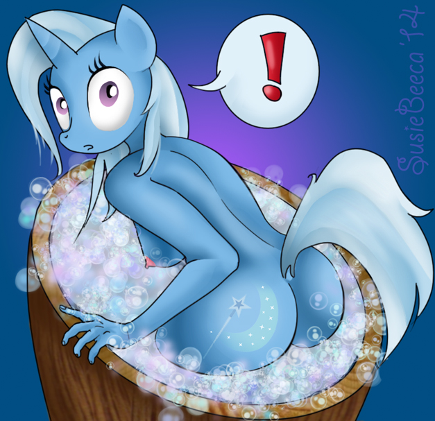 anthro anthrofied bathing blue_fur breasts bubble bubbles butt caught cutie_mark equine female friendship_is_magic fur hair horn horse mammal my_little_pony nude pony purple_eyes solo susiebeeca trixie_(mlp) two_tone_hair unicorn