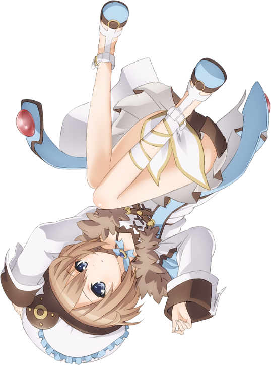 artist_request blanc blue_eyes blush brown_hair cross-laced_footwear full_body hat knees_together_feet_apart legs_up lying neptune_(series) on_back short_hair slippers solo transparent_background