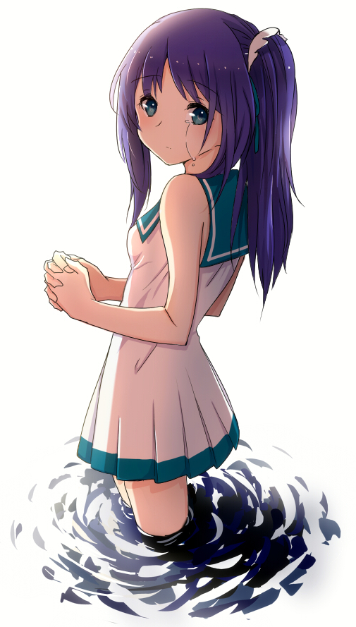 bad_id bad_pixiv_id blue_eyes blue_hair dress hiradaira_chisaki long_hair nagi_no_asukara sailor_dress school_uniform sengou_jungo serafuku side_ponytail wading water