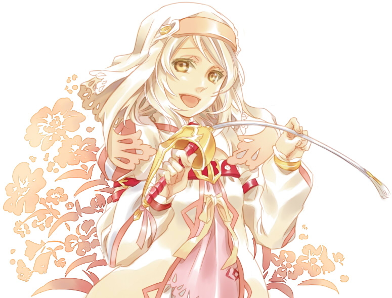 :d alice_(tales) bangs dress eyelashes flat_chest floral_background holding holding_sword holding_weapon lace_trim long_sleeves looking_at_viewer medium_hair miho_(mi) open_mouth rapier revision ribbon short_hair short_over_long_sleeves short_sleeves simple_background smile swept_bangs sword tales_of_(series) tales_of_symphonia tales_of_symphonia_knight_of_ratatosk upper_body veil weapon white_background white_hair white_ribbon yellow_eyes
