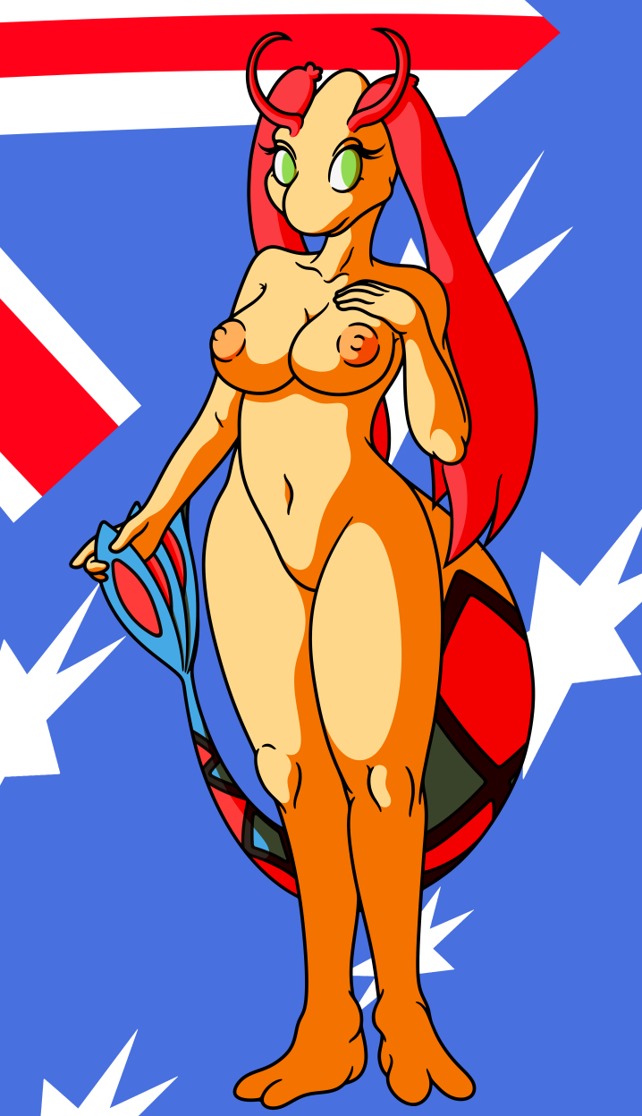 anthrofied anthroified australia australian_flag breasts drxsmokey featureless_crotch female flygon_(artist) green_eyes hi_res milotic nintendo nipples nude pok&#233;mon pok&eacute;mon solo video_games wide_hips