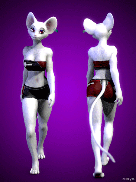 albino animated big_ears breasts buckteeth cleavage clothed clothing ear_tag eyes_closed female fur looking_at_viewer mammal mouse red_eyes rodent smile solo whiskers white_fur wide_hips zorryn