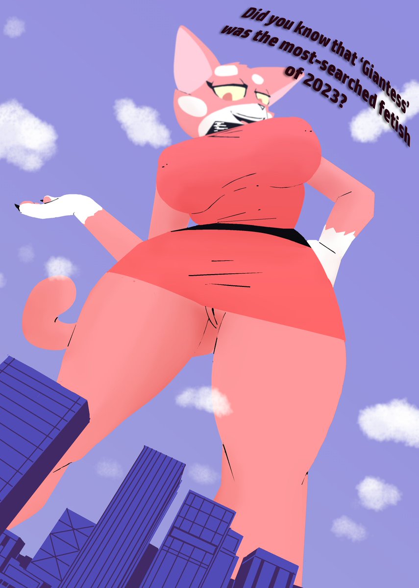 2d_(artwork) city clothed clothing dialogue digital_drawing_(artwork) digital_media_(artwork) domestic_cat dress erect_nipples felid feline felis female genitals gesture looking_at_viewer looking_down looking_down_at_viewer macro mammal mikesmike nipples no_underwear partially_clothed pussy shima_luan sky solo solo_focus super_planet_dolan thick_thighs uncensored