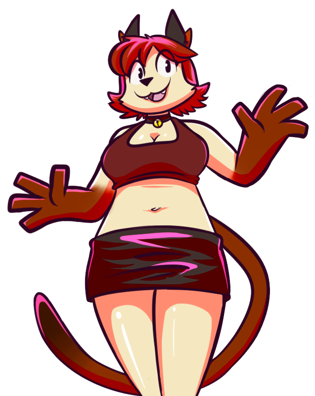 2018 4_fingers alpha_channel anthro bell bell_collar biped black_collar black_ears black_eyelashes black_eyes black_nose bottomwear breasts brown_markings brown_tail cat_tail cheek_tuft clothed clothed_anthro clothed_female clothing collar colored crop_top cute_fangs digital_drawing_(artwork) digital_media_(artwork) dipstick_tail domestic_cat eye_through_hair eyebrow_through_hair eyebrows facial_tuft felid feline felis female female_anthro fingers front_view fur fur_tuft glistening glistening_bottomwear glistening_breasts glistening_clothing glistening_hair glistening_legs glistening_skirt gloves_(marking) hair jingle_bell jingle_bell_collar long_tail mammal markings midriff navel open_:3 open_mouth pink_tongue portrait prick_ears priscilla_(kabula) red_hair shaded shirt simple_background skirt smile solo standing stratica tail tail_markings tan_body tan_fur tan_tuft teeth three-quarter_portrait tongue topwear translucent translucent_hair transparent_background tuft