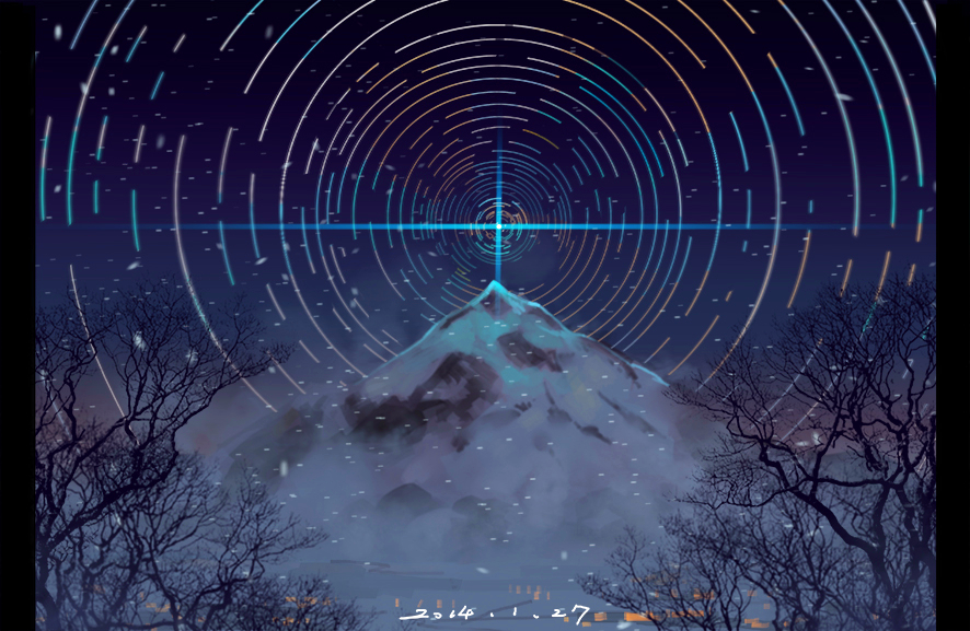dated mountain night no_humans pillarboxed polaris_(star) scenery shuizhanglang sky star_(sky) star_trail starry_sky tree