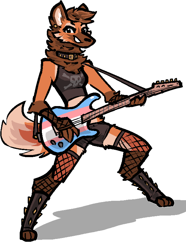 alpha_channel anthro biped breasts canid canine canis clothed clothing female folfina_(jam) fox fur guitar hybrid jam_(artist) lgbt_pride mammal musical_instrument playing_guitar playing_music plucked_string_instrument pride_colors simple_background smile solo string_instrument tail trans_(lore) trans_woman_(lore) transgender_pride_colors transparent_background wolf