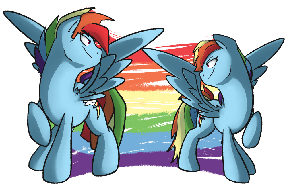 alpha_channel chicasonic crossgender cutie_mark duo equine female friendship_is_magic hair horse male mammal multi-colored_hair my_little_pony pegasus plain_background pony rainbow_dash_(mlp) rainbow_hair size_difference standing transparent_background wings