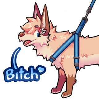 1:1 alpha_channel ambiguous_gender canid canine dialogue feral flipyart fox harness heart_symbol humor leash looking_at_viewer low_res mammal open_mouth paws piercing profanity solo