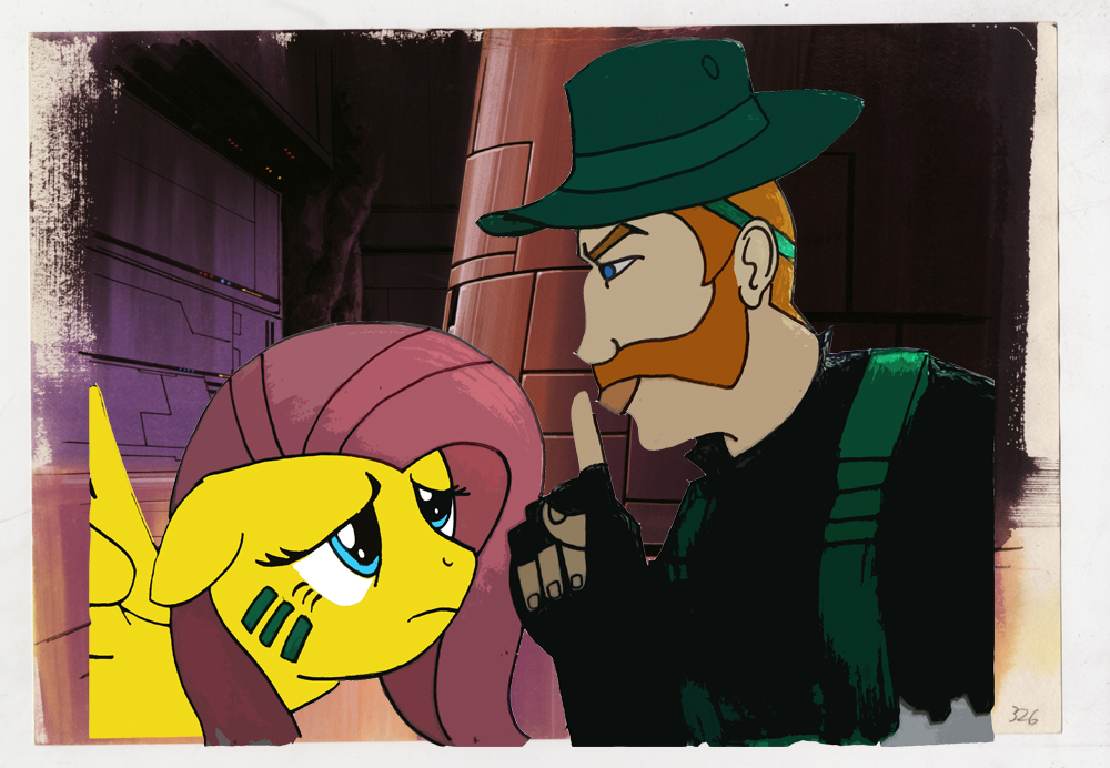 blue_eyes blush call_of_duty_4:_modern_warfare captain_price cartoon costume equine female fluttershy_(mlp) friendship_is_magic green_eyes hair hat horse human long_hair mammal my_little_pony painting parody pegasus pink_hair pony soldier traditional_media video_games what wings