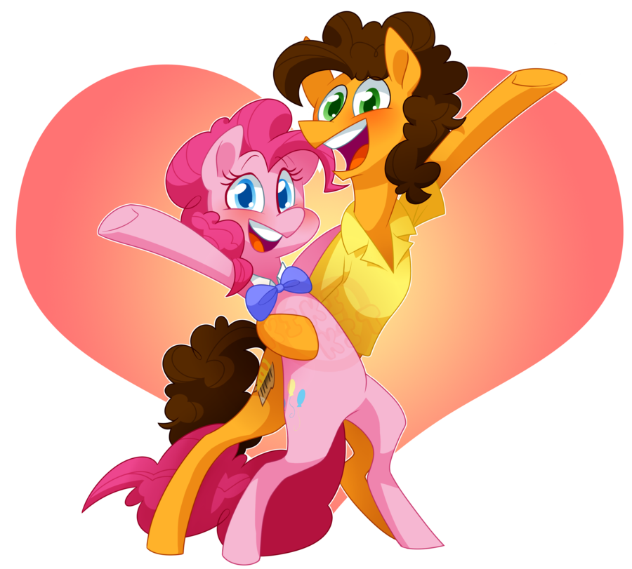 &lt;3 alpha_channel blue_eyes bottomless bow_tie brown_hair cheese_sandwich_(mlp) clothing cutie_mark duo equine feral friendship_is_magic fur green_eyes hair horse kiki-kit mammal my_little_pony open_mouth orange_fur pink_fur pink_hair pinkie_pie_(mlp) pony shirt standing