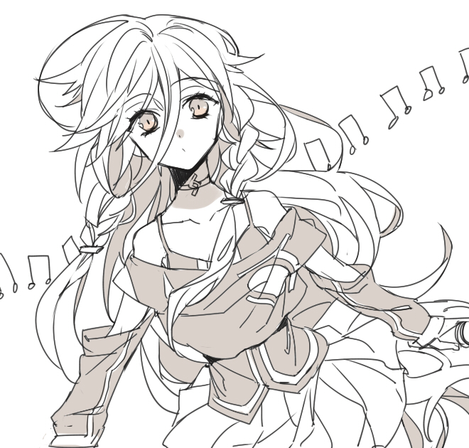 bad_id bad_pixiv_id ia_(vocaloid) jaenbba long_hair monochrome musical_note solo vocaloid white_background