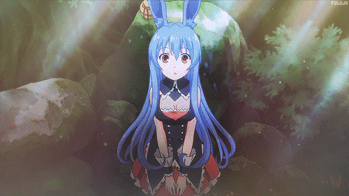 animal_ears animated animated_gif blue_hair bunny_ears bunnysuit kurousagi_(mondaiji) lowres mondaiji-tachi_ga_isekai_kara_kuru_sou_desu_yo? red_eyes screencap