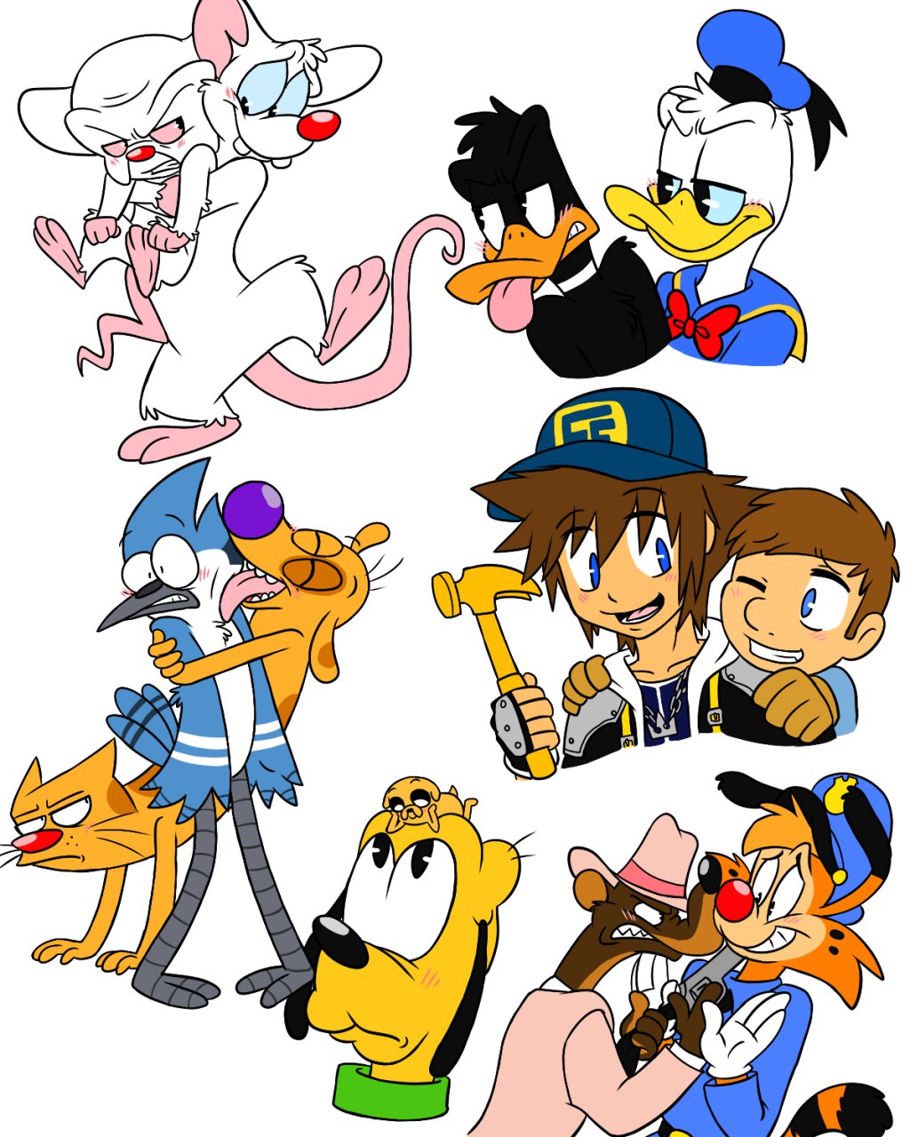 animaniacs avian bird blue_jay blush bonkers bonkers_d._bobcat canine cat catdog catdog_(series) crossover daffy_duck dog donald_duck duck feline fix-it_felix gun hat hug human jake_the_dog kingdom_hearts licking looney_tunes lynx male mammal mordecai mouse mustelid pinky pinky_and_the_brain pluto ranged_weapon regular_show rodent smarty_weasel sora_(kingdom_hearts) the_brain tongue tongue_out warner_brothers weapon weasel who_framed_roger_rabbit wreck-it_ralph xiamtheferret