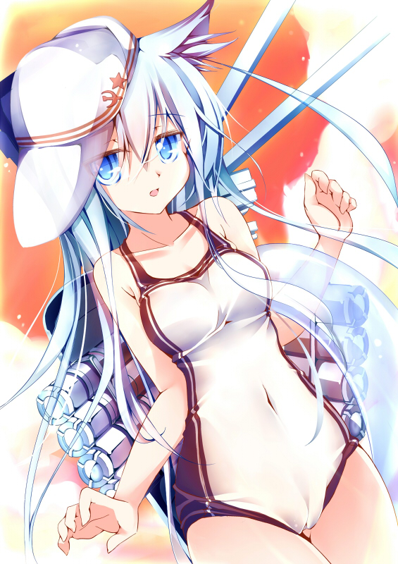 animal_ears blue_eyes blue_hair cameltoe cannon collarbone covered_navel hammer_and_sickle hat hibiki_(kantai_collection) innertube kantai_collection kouusagi long_hair one-piece_swimsuit open_mouth silver_hair skirt solo star swimsuit torpedo turret verniy_(kantai_collection)