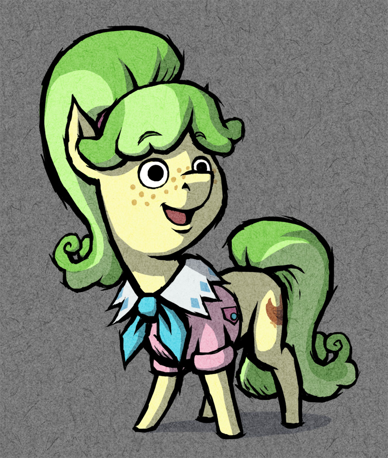 awilddrawfagappears bottomless chickadee_(mlp) clothing cutie_mark equine female feral freckles friendship_is_magic green_hair hair horse legend_of_zelda mammal my_little_pony pony shirt solo style_parody the_legend_of_zelda video_games wind_waker