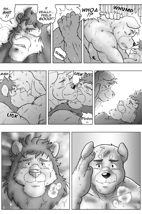 bed big_muscle big_muscles canine comic distance dog feline lion male mammal muscles penis ryuu_majin ryuumajin