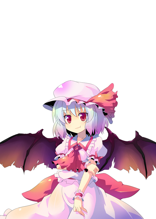dress gradient_hair hat multicolored_hair red_eyes remilia_scarlet short_hair solo sw touhou wings wrist_cuffs