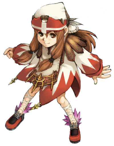artist_request brown_eyes brown_hair clavat dress final_fantasy final_fantasy_crystal_chronicles hat long_hair smile solo white_mage