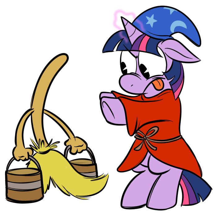 broom clothing crossover disney equine fantasia female feral friendship_is_magic fur glowing hair hat horn horse karpet-shark magic mammal my_little_pony plain_background pony purple_fur robe simple_background the_sorcerer's_apprentice the_sorcerer's_apprentice tongue tongue_out twilight_sparkle_(mlp) two_tone_hair unicorn white_background