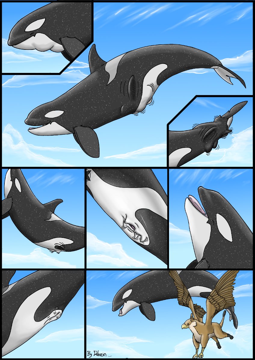 2010 ? avian blue_eyes cetacean cloud comic detailed_background dolorcin duo eyes_closed feathers feral flying genital_slit gryphon interspecies mammal marine mountain open_mouth orca pussy sky slit tongue tongue_out vorarephilia vore whale
