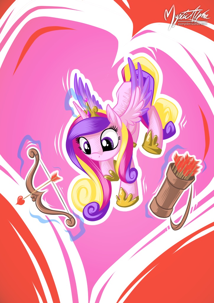 &lt;3 arrow bow bow_(weapon) bow_and_arrow crown equine female feral friendship_is_magic glowing gold hair horn horse levitation magic mammal multi-colored_hair my_little_pony mysticalpha pony princess_cadance_(mlp) purple_eyes ranged_weapon solo weapon winged_unicorn wings